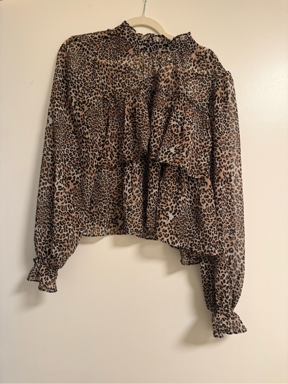 Francesca's Collections Leopard-Print Ruffle Blouse - Tan and Black